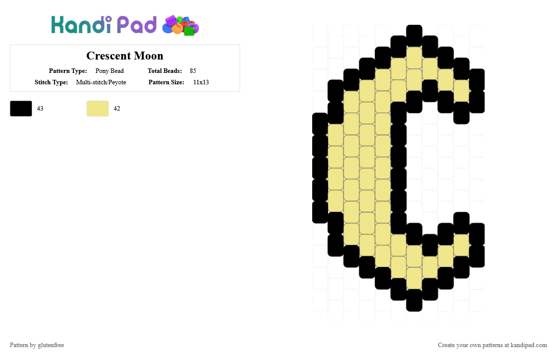 Crescent Moon - Pony Bead Pattern by glutenfree on Kandi Pad - black,yellow,cotdmoonlight,moon,crescent,witchy,witch
