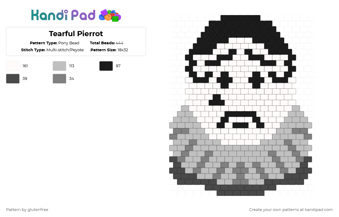 Tearful Pierrot - Pony Bead Pattern by glutenfree on Kandi Pad - beige, clown, cotdsadness, monochrome, pierrot
