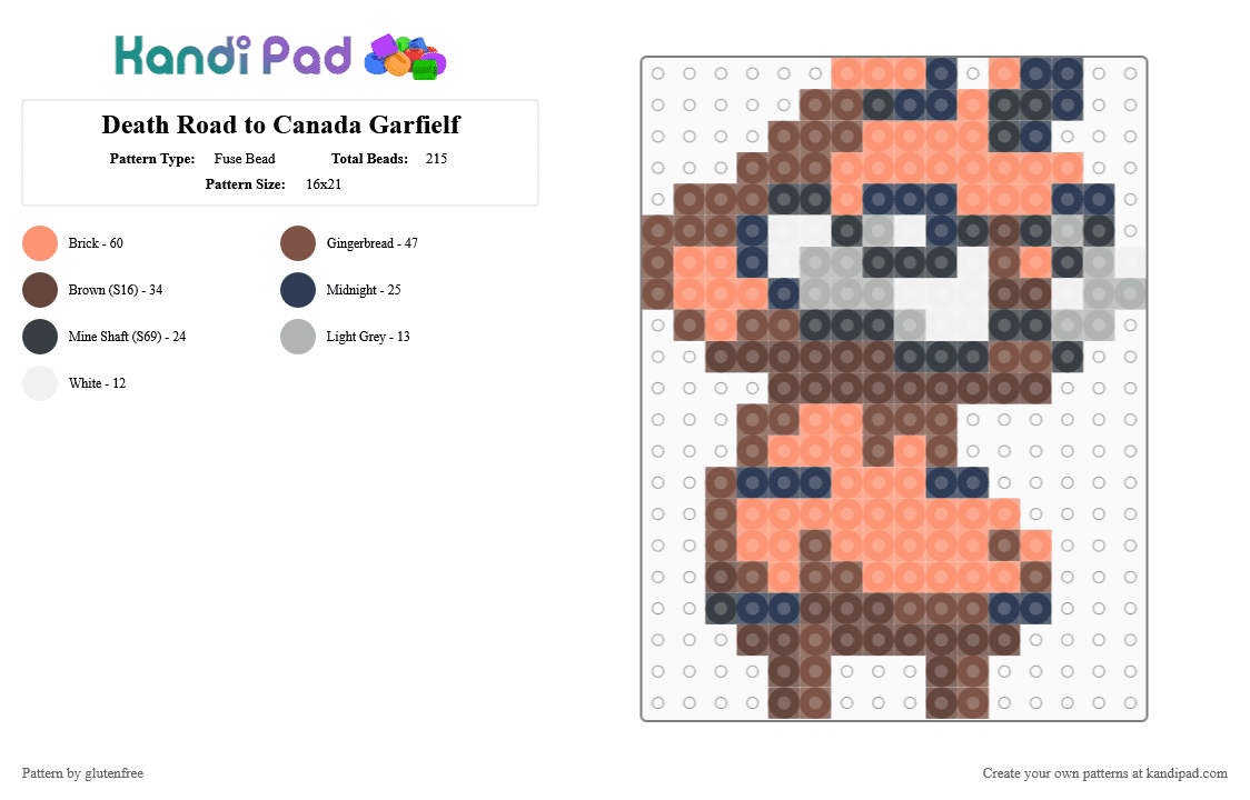 Death Road to Canada Garfielf - Fuse Bead Pattern by glutenfree on Kandi Pad - brown, death road to canada, drtc, garfield, orange, tan, video games
