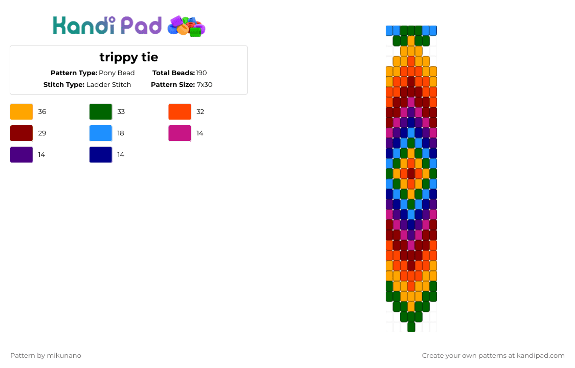 trippy tie - Pony Bead Pattern by glutenfree on Kandi Pad - green,orange,red
