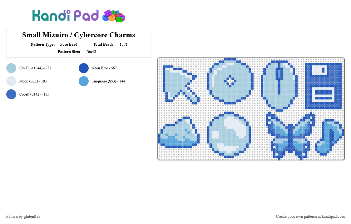 Small Mizuiro / Cybercore Charms - Fuse Bead Pattern by glutenfree on Kandi Pad - blue,light blue,mizuiro,mizu iro,cybercore,cyber core,tenshi kaiwai,charm,charms