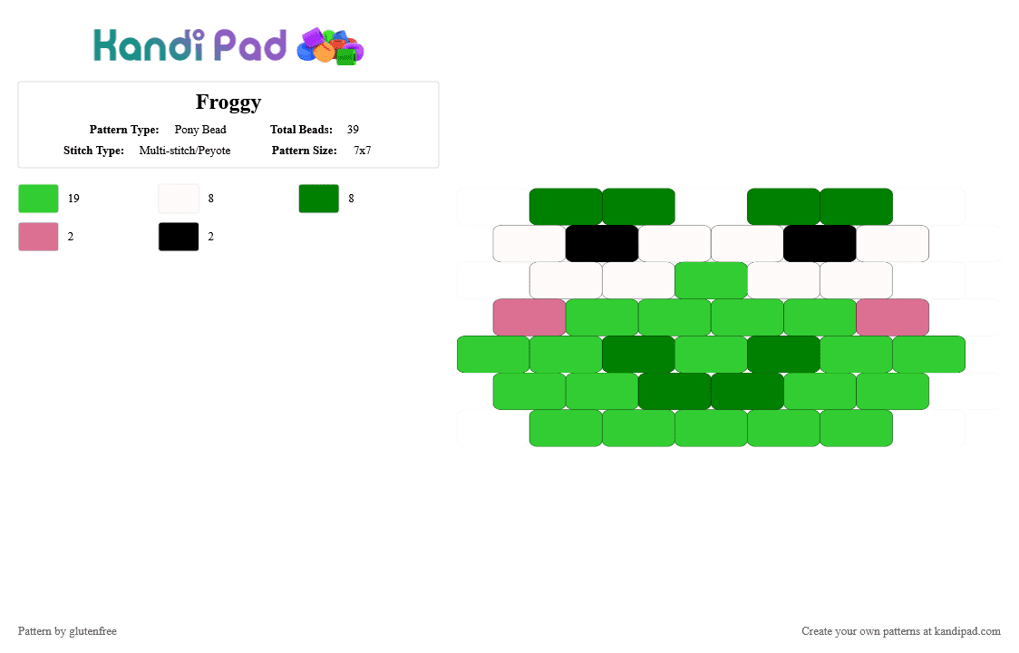 Froggy - Pony Bead Pattern by glutenfree on Kandi Pad - green,frog,animal,kawaii,cute,charm