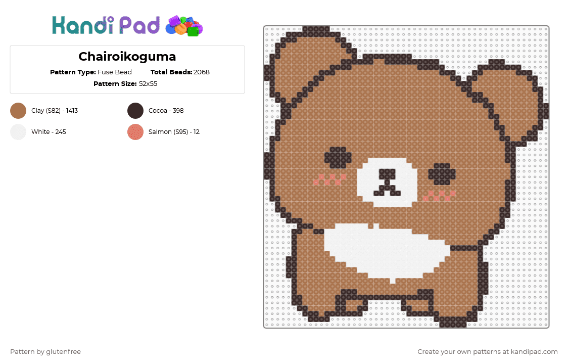 Chairoikoguma - Fuse Bead Pattern by glutenfree on Kandi Pad - tan,rilakkuma,chairoikoguma,bear,animal,cute,kawaii