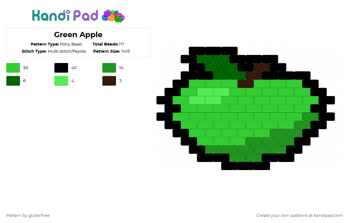 Green Apple - Pony Bead Pattern by glutenfree on Kandi Pad - green,apple,fruit,food
