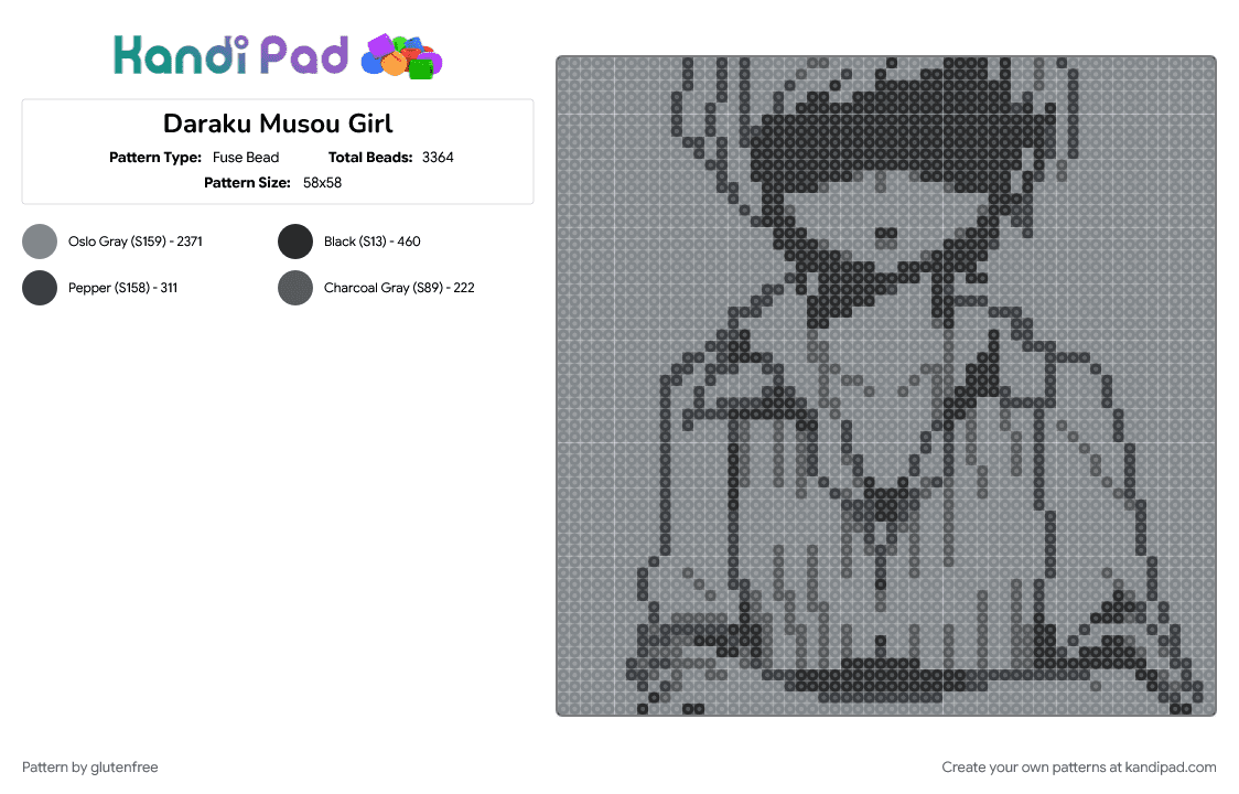 Daraku Musou Girl - Fuse Bead Pattern by glutenfree on Kandi Pad - anime, hatsune miku, music, okina, rerulili, vocaloid