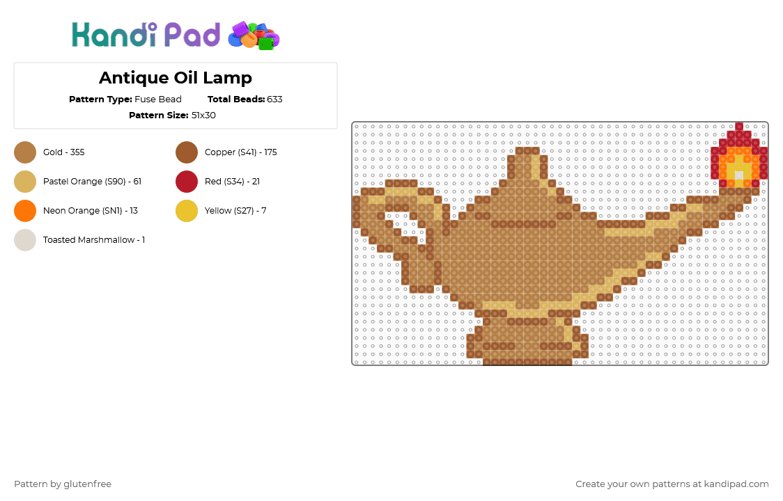 Antique Oil Lamp - Fuse Bead Pattern by glutenfree on Kandi Pad - tan,cotdlamps,lamp,flame,light