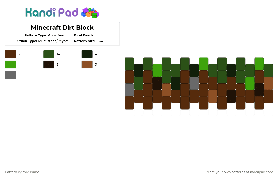 Minecraft Dirt Block Pony Bead Pattern - Kandi Pad | Kandi Patterns ...