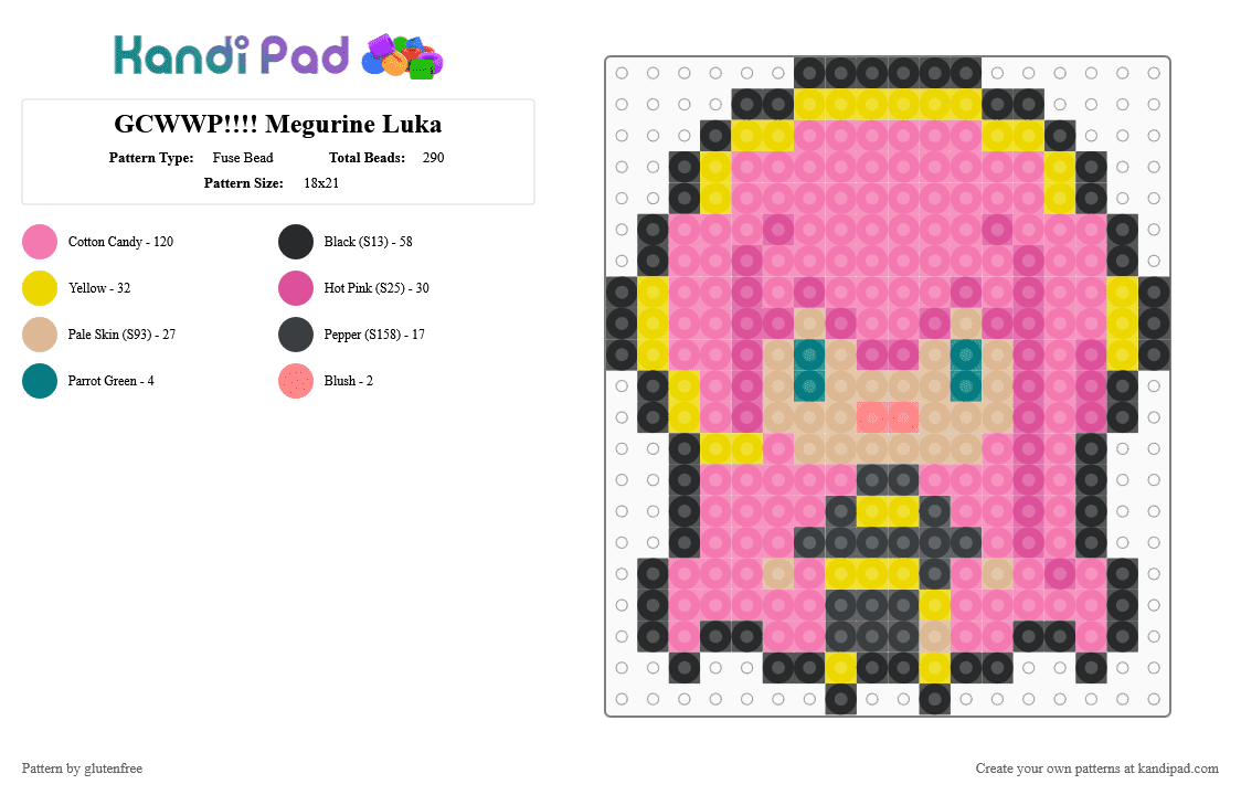 GCWWP!!!! Megurine Luka - Fuse Bead Pattern by glutenfree on Kandi Pad - pink,vocaloid,megurine luka,anime,music,groove coaster,video games,luka