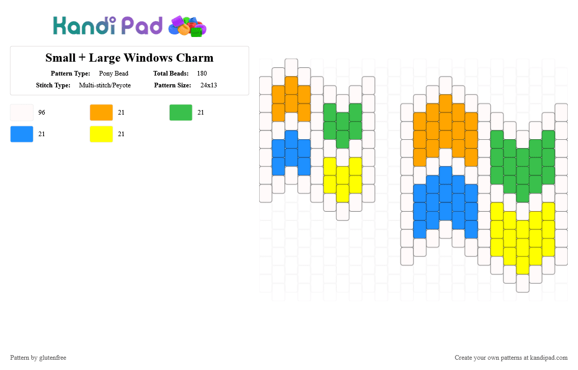 Small + Large Windows Charm - Pony Bead Pattern by glutenfree on Kandi Pad - white,green,yellow,colorful,windows,microsoft,charm