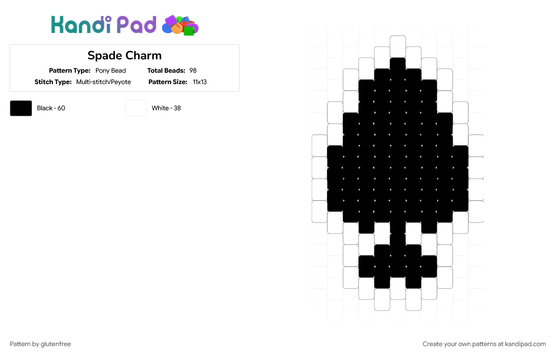 Spade Charm - Pony Bead Pattern by glutenfree on Kandi Pad - black, casino, charm, gambling, poker, spade, white