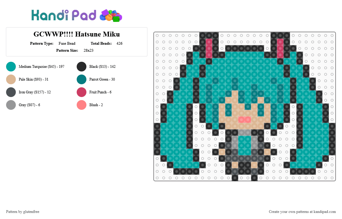 GCWWP!!!! Hatsune Miku - Fuse Bead Pattern by glutenfree on Kandi Pad - teal,vocaloid,hatsune miku,anime,music,groove coaster,video games,miku