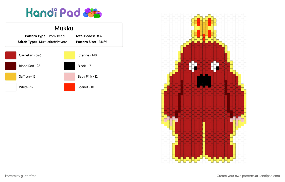 Mukku - Pony Bead Pattern by glutenfree on Kandi Pad - cute, kawaii, mukku, red, yeti