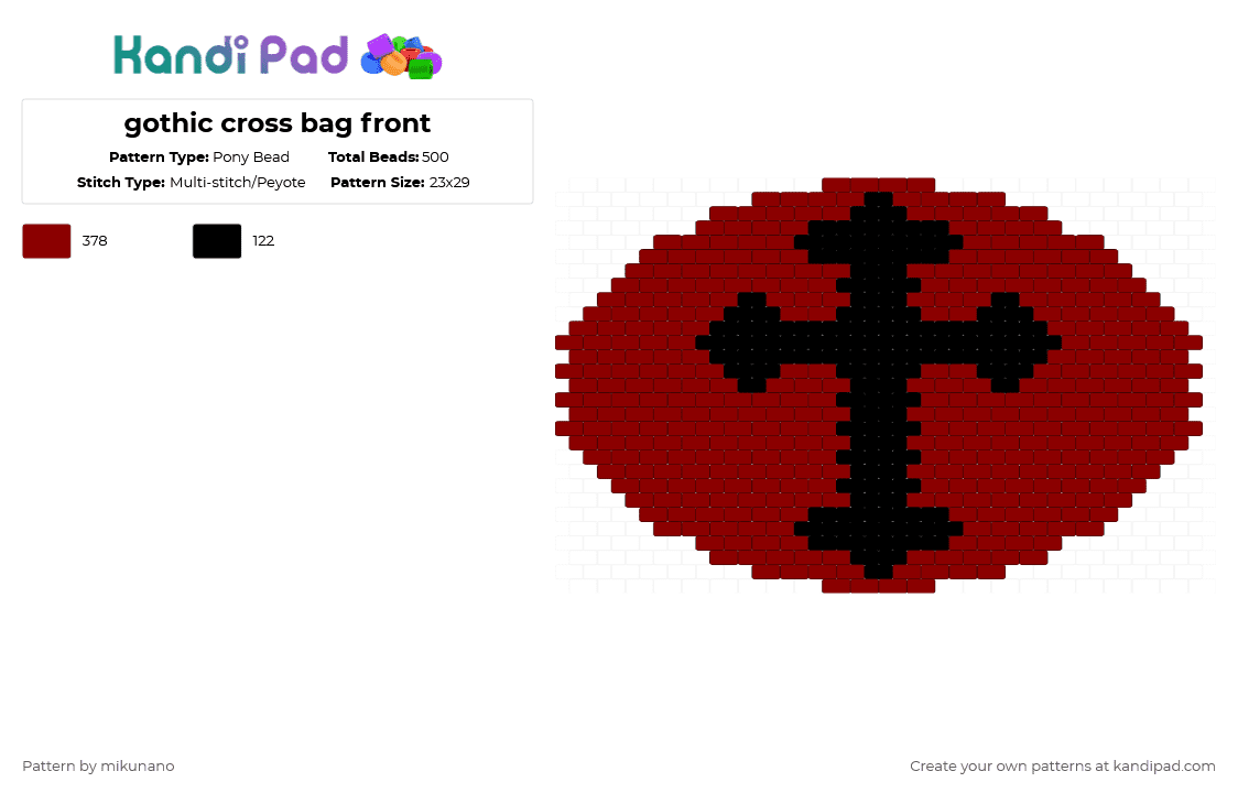 gothic cross bag front - Pony Bead Pattern by glutenfree on Kandi Pad - red