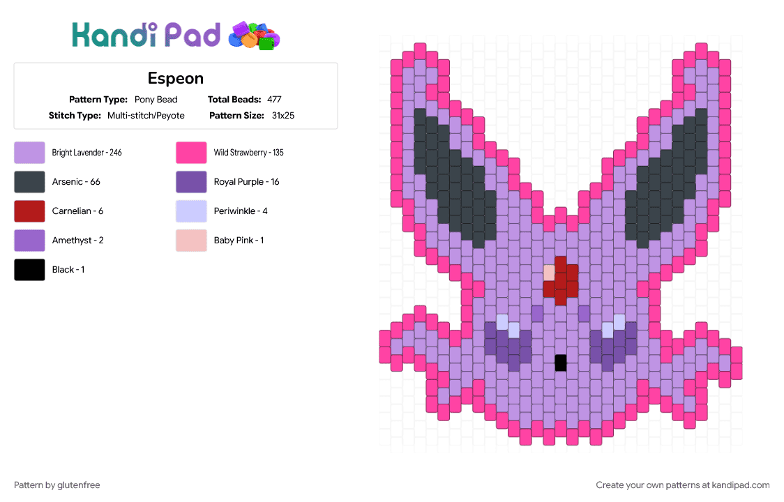 Espeon - Pony Bead Pattern by glutenfree on Kandi Pad - animal, cute, eeveelution, espeon, gaming, kawaii, pink, pokemon