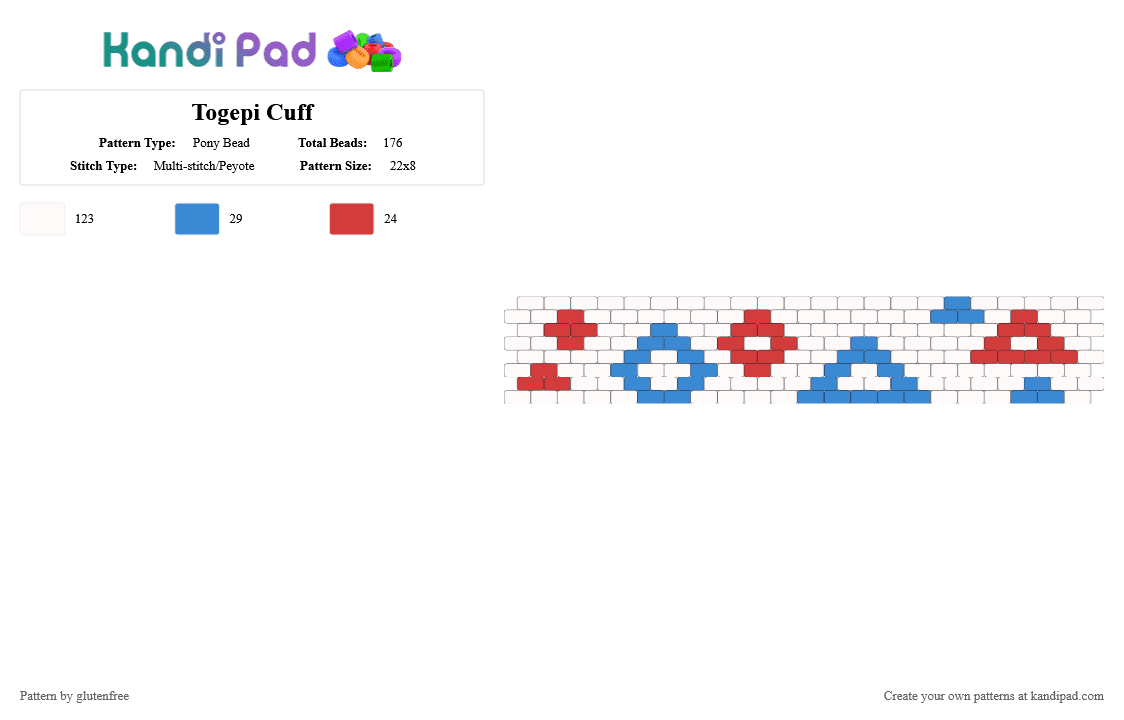Togepi Cuff - Pony Bead Pattern by glutenfree on Kandi Pad - white,light blue,red,cotdtradingcardgames,pokemon,togepi