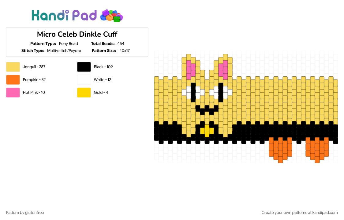 Micro Celeb Dinkle Cuff - Pony Bead Pattern by glutenfree on Kandi Pad - cuff, dinkle, itemlabel, yellow