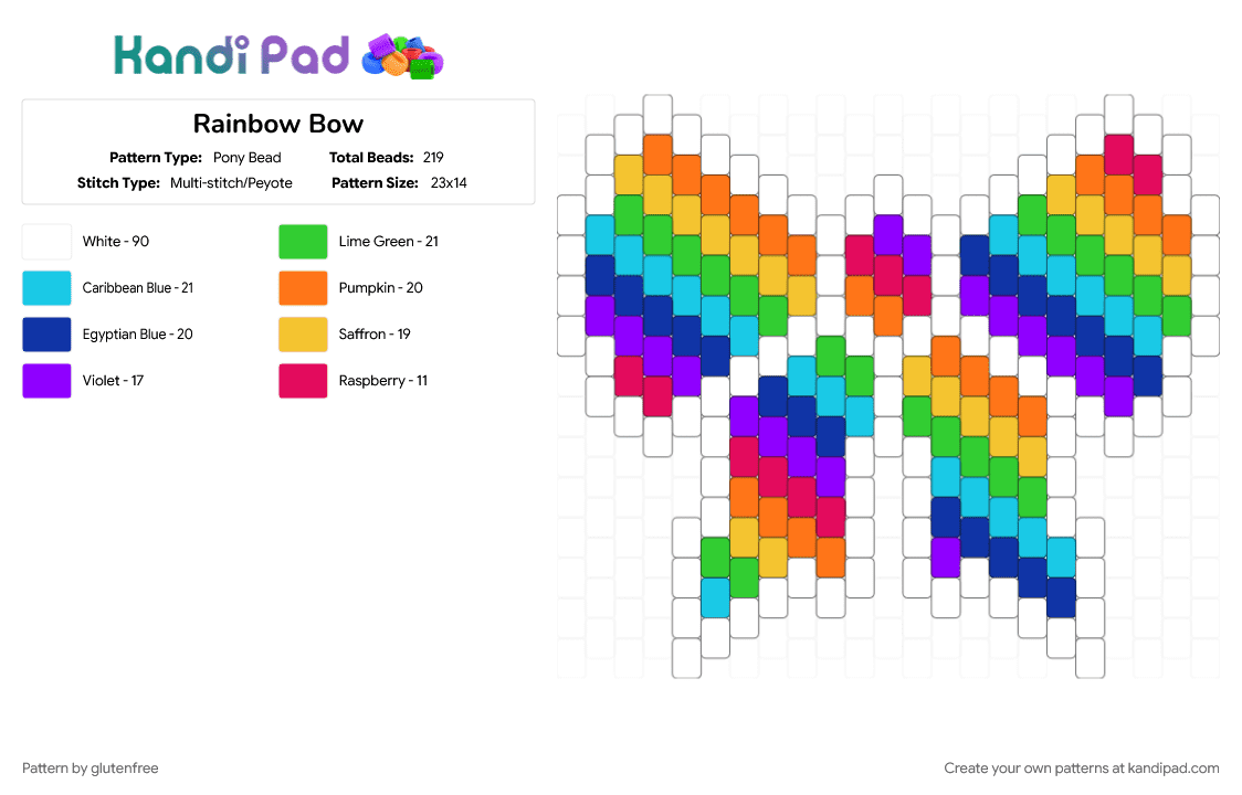Rainbow Bow - Pony Bead Pattern by glutenfree on Kandi Pad - bow, charm, colorful, colourful, cotdbows, green, purple, rainbow, ribbon, white