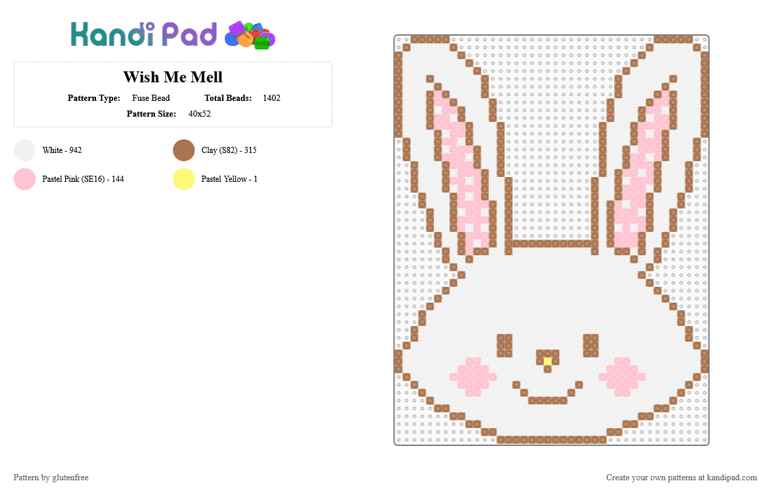 Wish Me Mell - Fuse Bead Pattern by glutenfree on Kandi Pad - white,tan,sanrio,wish me well,bunny,rabbit,animal,kawaii,cute