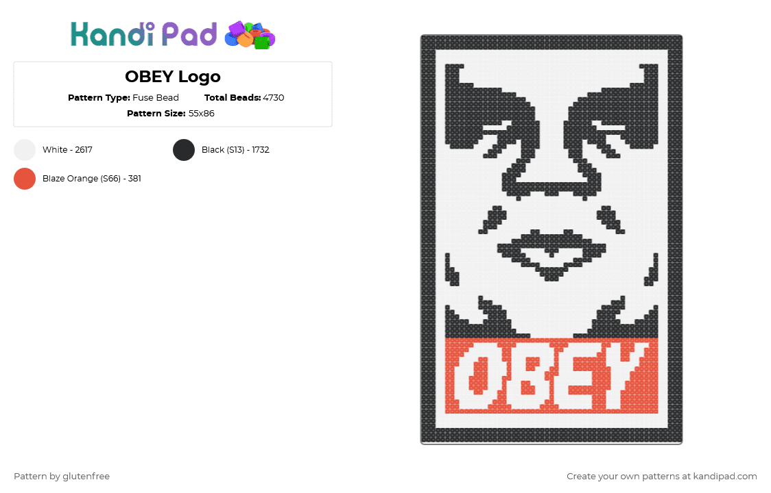 OBEY Logo - Fuse Bead Pattern by glutenfree on Kandi Pad - white,cotdskateparks,skating,brand,skater