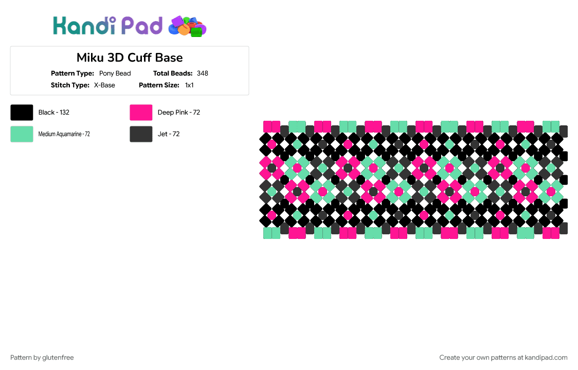Miku 3D Cuff Base - Pony Bead Pattern by glutenfree on Kandi Pad - anime, hatsune miku, miku, music, pink, teal, vocaloid, x base