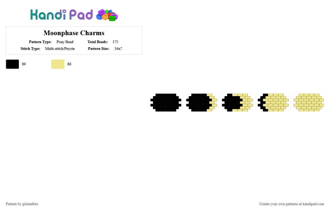 Moonphase Charms - Pony Bead Pattern by glutenfree on Kandi Pad - black,yellow,cotdmoonlight,moon,moonphase,witch,witchy,charm