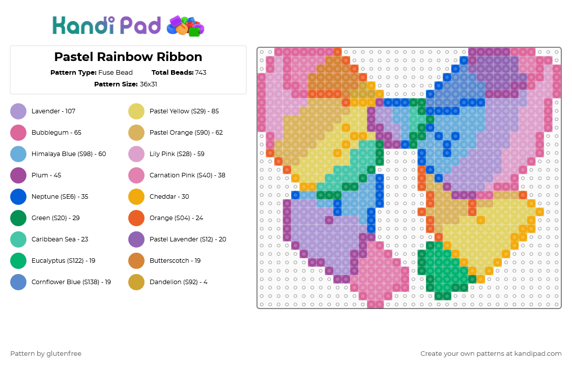 Pastel Rainbow Ribbon - Fuse Bead Pattern by glutenfree on Kandi Pad - pink,orange,ribbon,kawaii,rainbow,pastel,bow