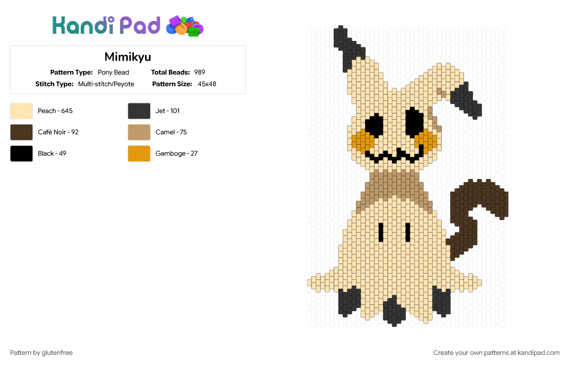Mimikyu - Pony Bead Pattern by glutenfree on Kandi Pad - animal, beige, character, cute, gaming, kawaii, mimikyu, pokemon, spooky