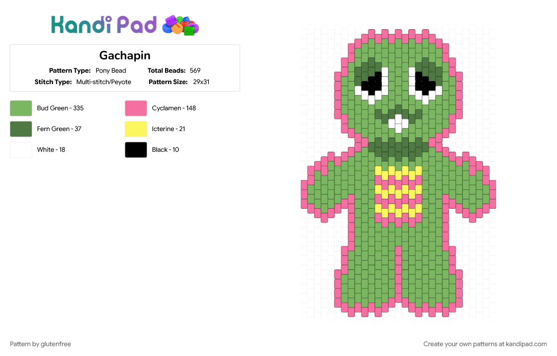 Gachapin - Pony Bead Pattern by glutenfree on Kandi Pad - cute, dinosaur, gachapin, green, kawaii