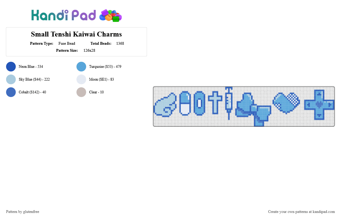 Small Tenshi Kaiwai Charms - Fuse Bead Pattern by glutenfree on Kandi Pad - blue,light blue,mizuiro,mizu iro,tenshi kaiwai,charm,charms