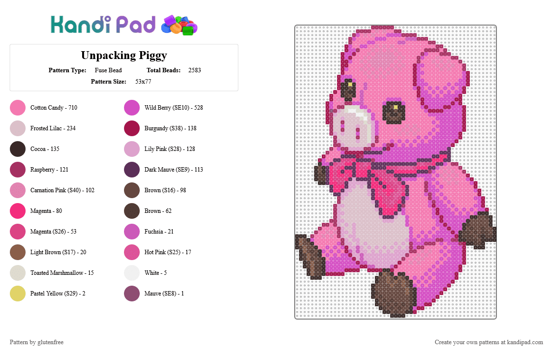 Unpacking Piggy - Fuse Bead Pattern by glutenfree on Kandi Pad - pink,unpacking,video games,pig,piggy,kawaii,cute