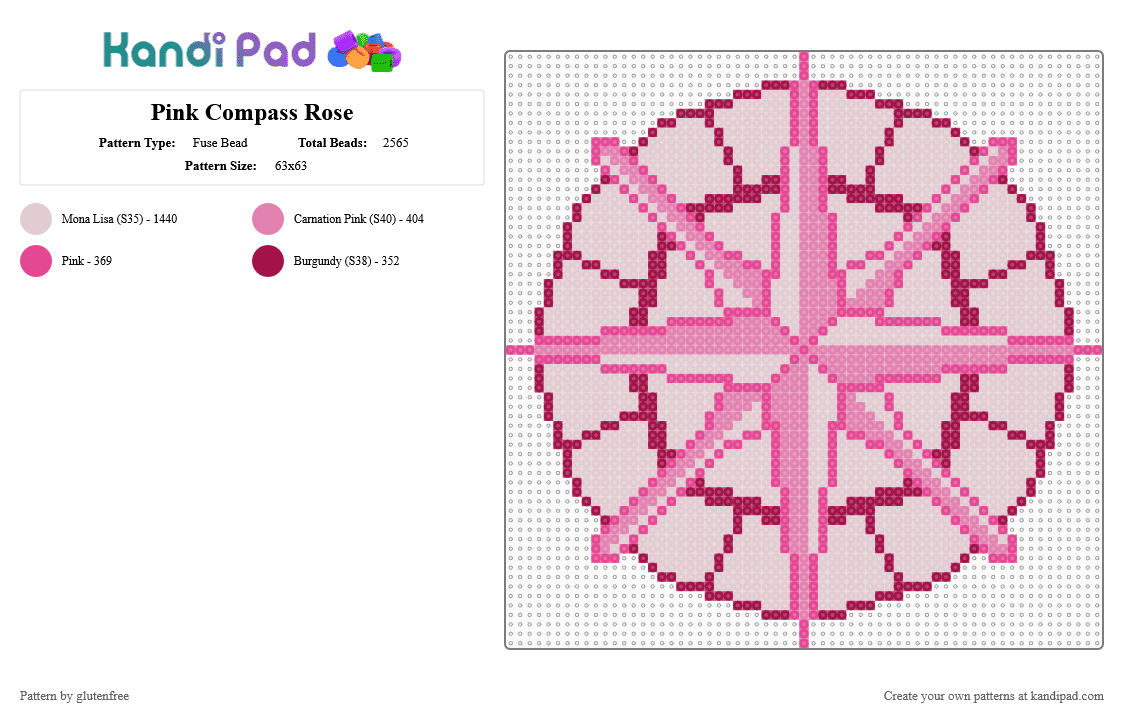 Pink Compass Rose - Fuse Bead Pattern by glutenfree on Kandi Pad - pink,white,cotdcompasses,kawaii,cute