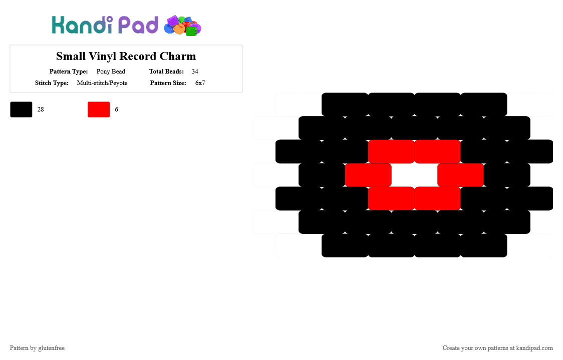 Small Vinyl Record Charm - Pony Bead Pattern by glutenfree on Kandi Pad - black,cotdvinylrecords,vinyl,vinyl record,record,music