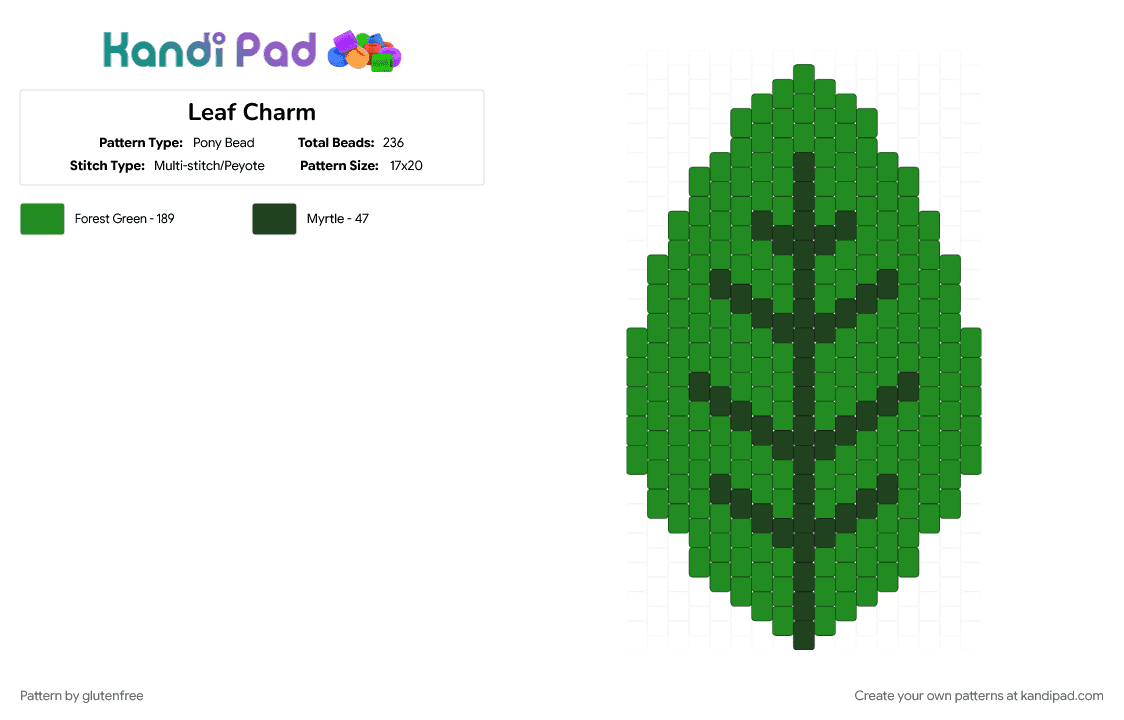 Leaf Charm - Pony Bead Pattern by glutenfree on Kandi Pad - charm, cotdforests, forest, green, leaf