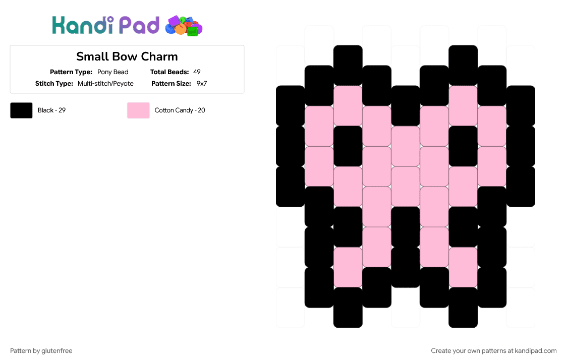 Small Bow Charm - Pony Bead Pattern by glutenfree on Kandi Pad - black, bow, charm, cotdbows, pink, ribbon