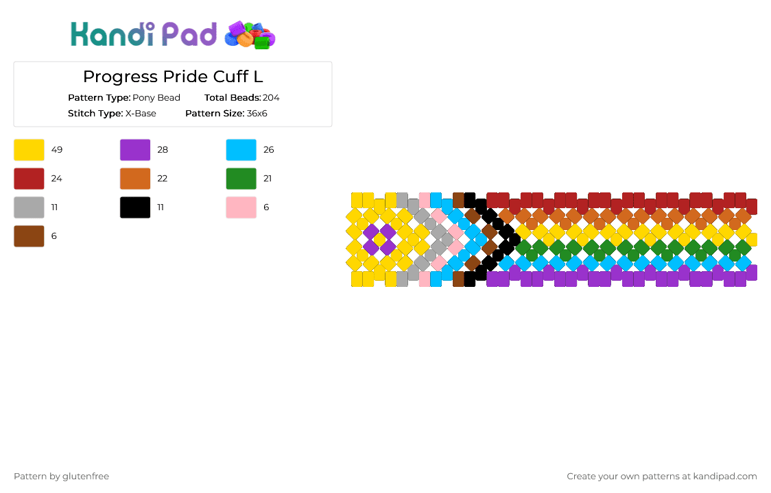 Progress Pride Cuff L - Pony Bead Pattern by glutenfree on Kandi Pad - yellow,light blue,orange,colorful