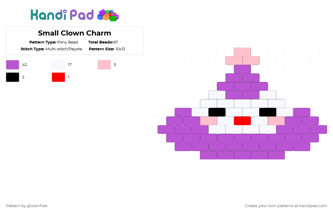 Small Clown Charm - Pony Bead Pattern by glutenfree on Kandi Pad - pink,cotdaprilfoolsday2026,clown,small,charm,kawaii,cute