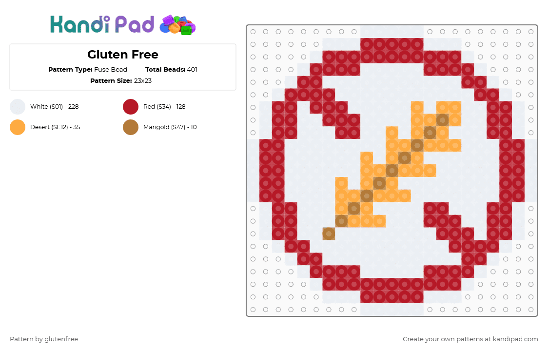 Gluten Free - Fuse Bead Pattern by glutenfree on Kandi Pad - food, red, wheat, white