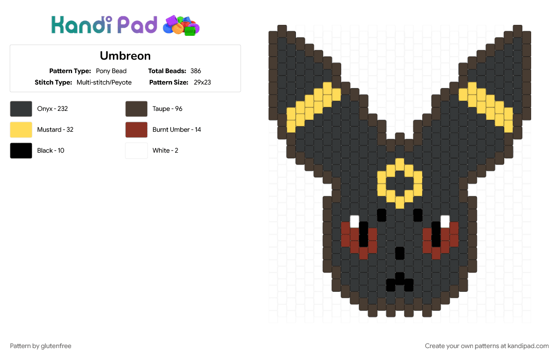Umbreon - Pony Bead Pattern by glutenfree on Kandi Pad - animal, black, brown, cute, eeveelution, gaming, kawaii, pokemon, umbreon