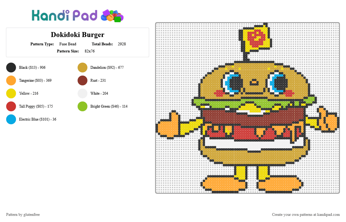 Dokidoki Burger - Fuse Bead Pattern by glutenfree on Kandi Pad - red,orange,sanrio,dokidoki yummychums,dokidoki burger,food,kawaii