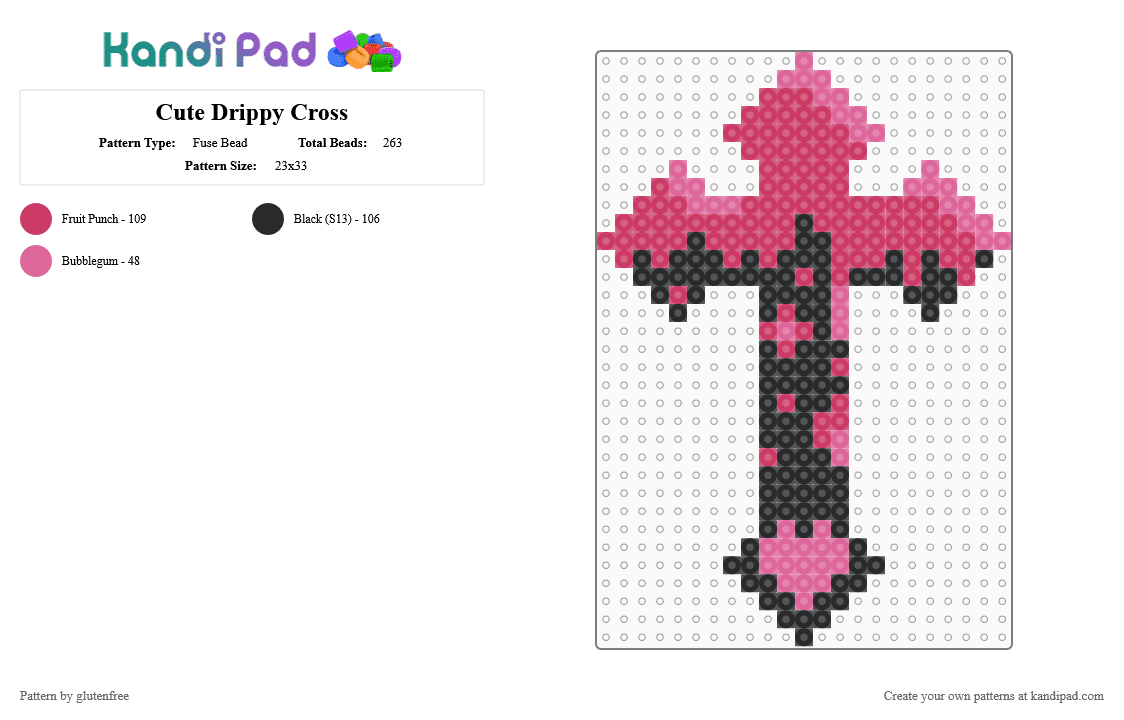 Cute Drippy Cross - Fuse Bead Pattern by glutenfree on Kandi Pad - pink,black,cross,kawaii,cute,pastel goth