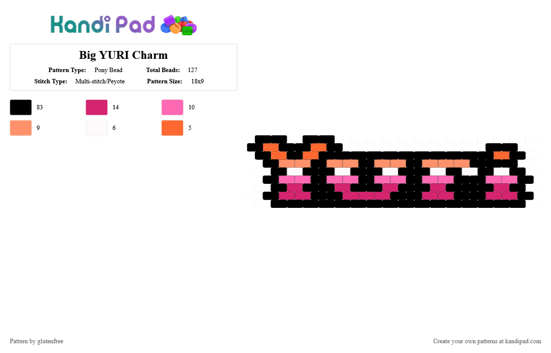 Big YURI Charm - Pony Bead Pattern by glutenfree on Kandi Pad - black,orange,pink,wlw,yuri,lesbian,pride