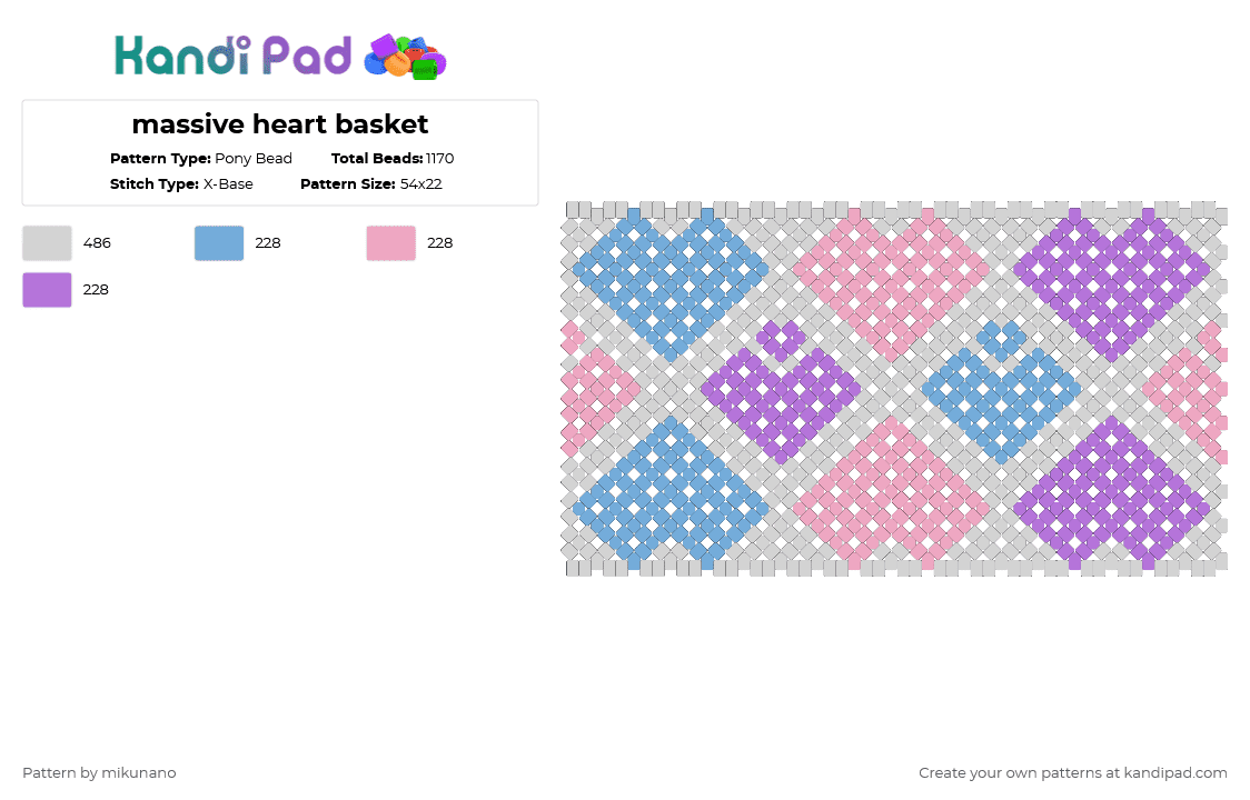 massive heart basket - Pony Bead Pattern by glutenfree on Kandi Pad - light blue,pink