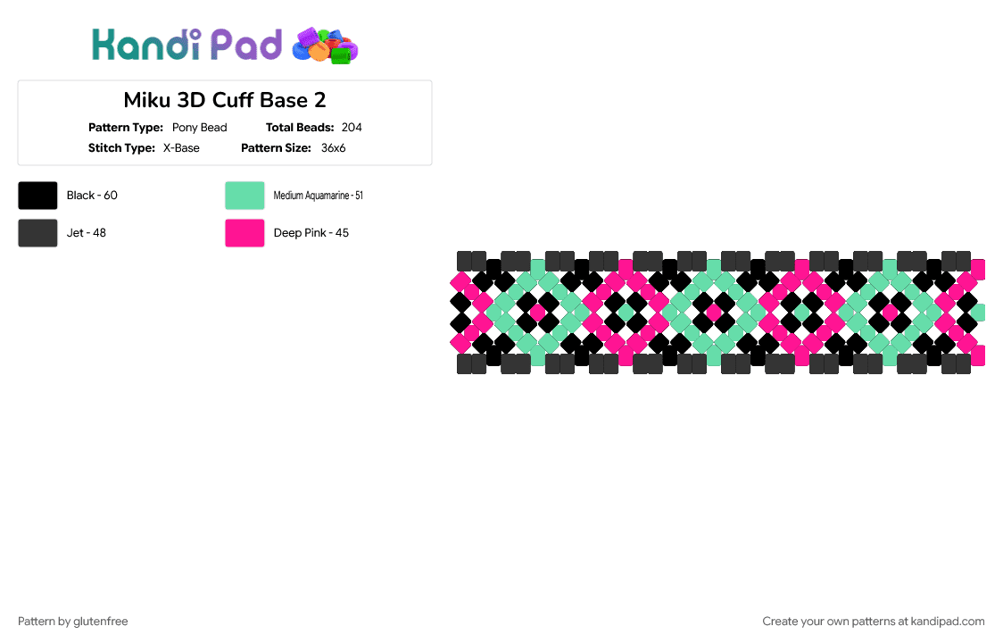 Miku 3D Cuff Base 2 - Pony Bead Pattern by glutenfree on Kandi Pad - anime, hatsune miku, miku, music, pink, teal, vocaloid