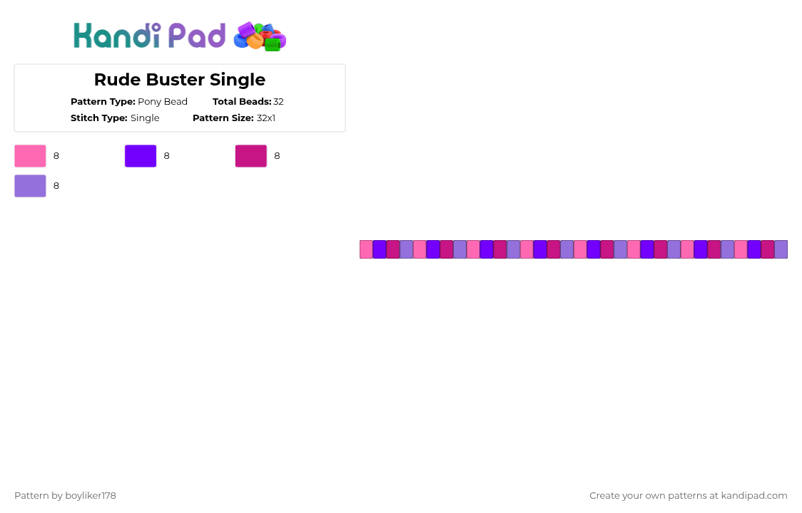 Rude Buster Single - Pony Bead Pattern by boyliker178 on Kandi Pad - deltarune, pink, purple
