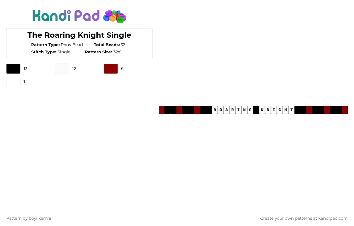 The Roaring Knight Single - Pony Bead Pattern by boyliker178 on Kandi Pad - red,white,deltarune,roaring knight