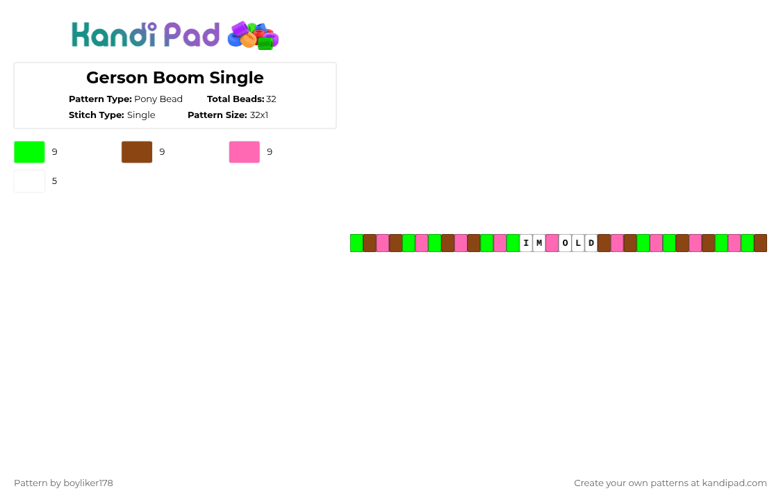 Gerson Boom Single - Pony Bead Pattern by boyliker178 on Kandi Pad - green,red,pink,deltarune,gerson,gerson boom,undertale,hammer of justice