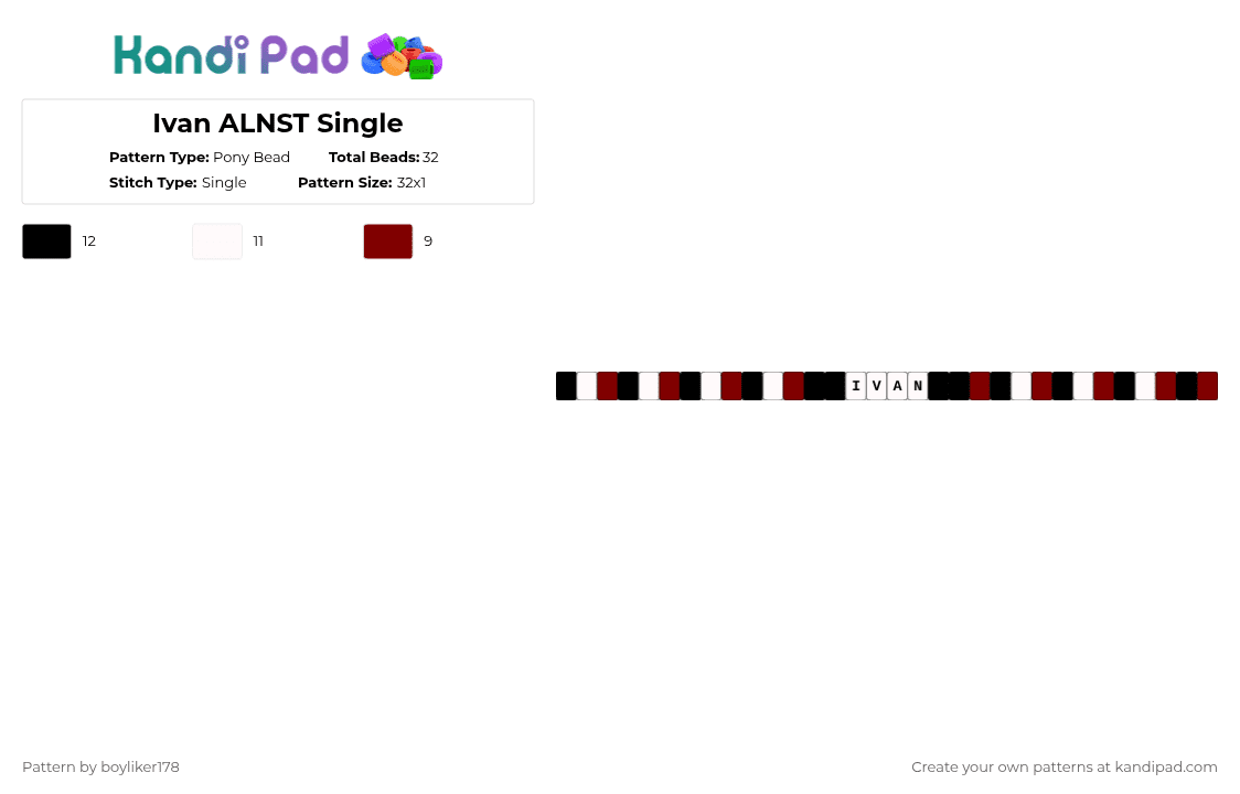 Ivan ALNST Single - Pony Bead Pattern by boyliker178 on Kandi Pad - white,brown,ivan,alnst,ivan alnst