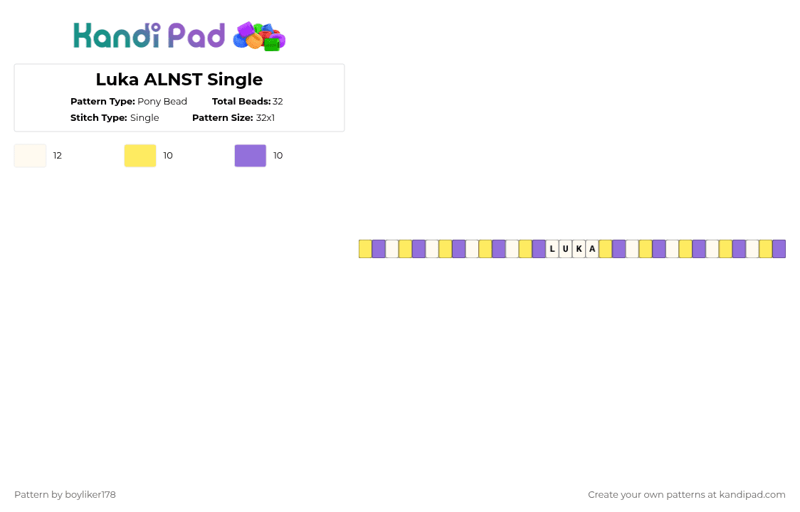 Luka ALNST Single - Pony Bead Pattern by boyliker178 on Kandi Pad - yellow,purple,luka,alnst,luka alnst,alien stage,luka alien stage