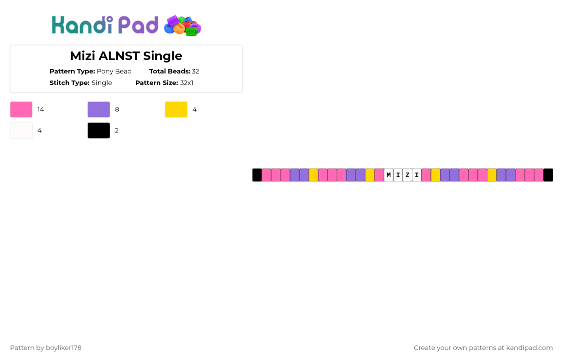 Mizi ALNST Single - Pony Bead Pattern by boyliker178 on Kandi Pad - alnst, mizi, mizi alnst, pink