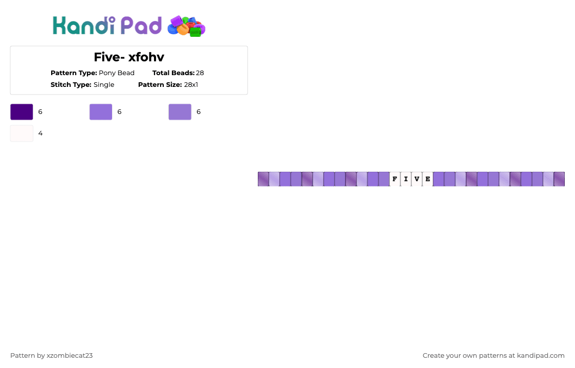 Five- xfohv - Pony Bead Pattern by xvampir3c4t24 on Kandi Pad - purple,pink